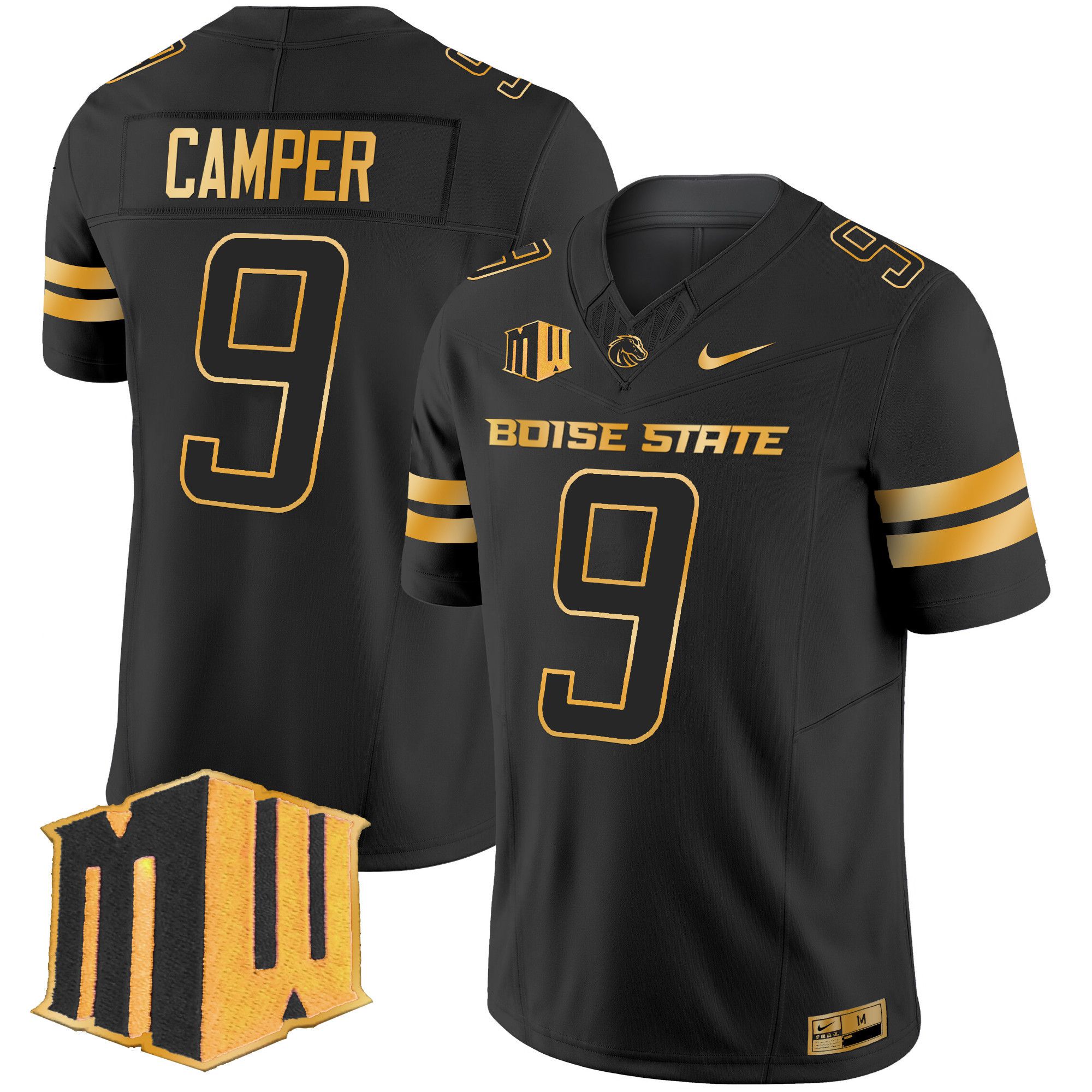 Men Boise State Broncos #9 Camper Black Nike 2024 Gold Vapor Limited NCAA Jersey style 1->->NCAA Jersey